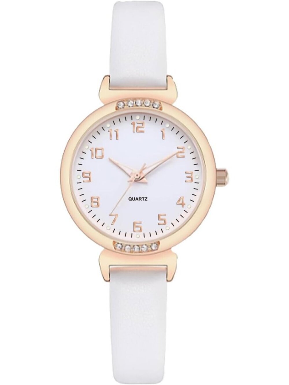 Women's White Analog Quartz Leather Strap Crystal Accented Silicone Sport Watch